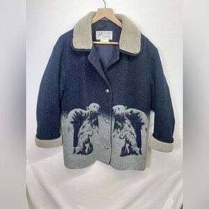 Vintage Gallery Collection Wool Printed Polar Bear Overcoat Jacket Womens M